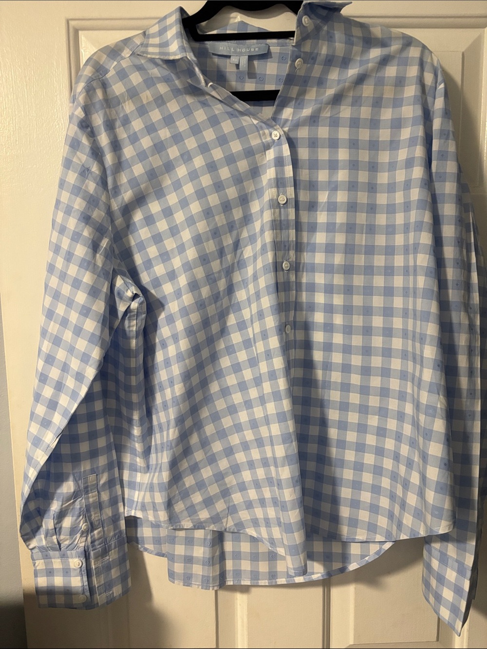 Hill House Women’s “The James Shirt” Blue and White Gingham Button-Down Shirt XL